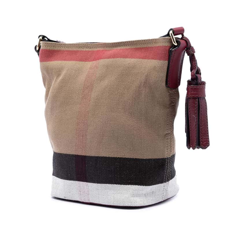 Burberry Mini Mega Check Canvas Ashby Tassel Bucket Bag Brown Canvas Very good condition - Back View