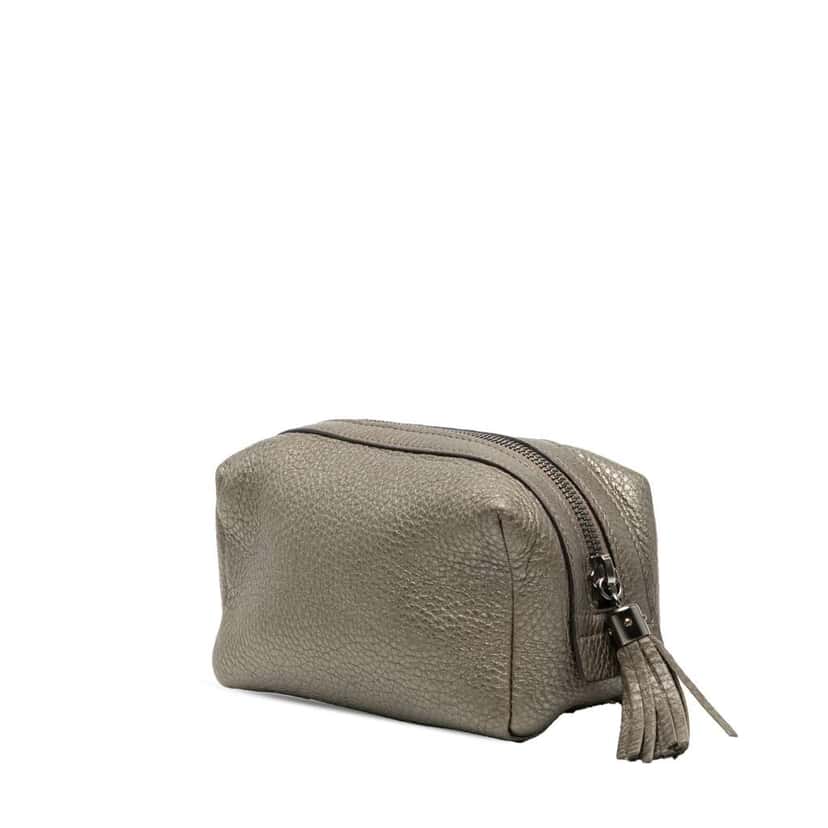 Gucci Metallic Leather Soho Cosmetic Pouch Grey Leather Very good condition - Back View