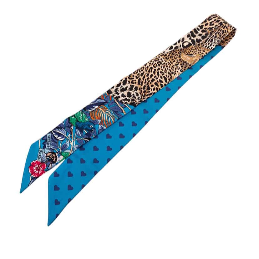 Hermès Jungle Love Silk Twilly Scarf Blue Silk Very good condition - Front View