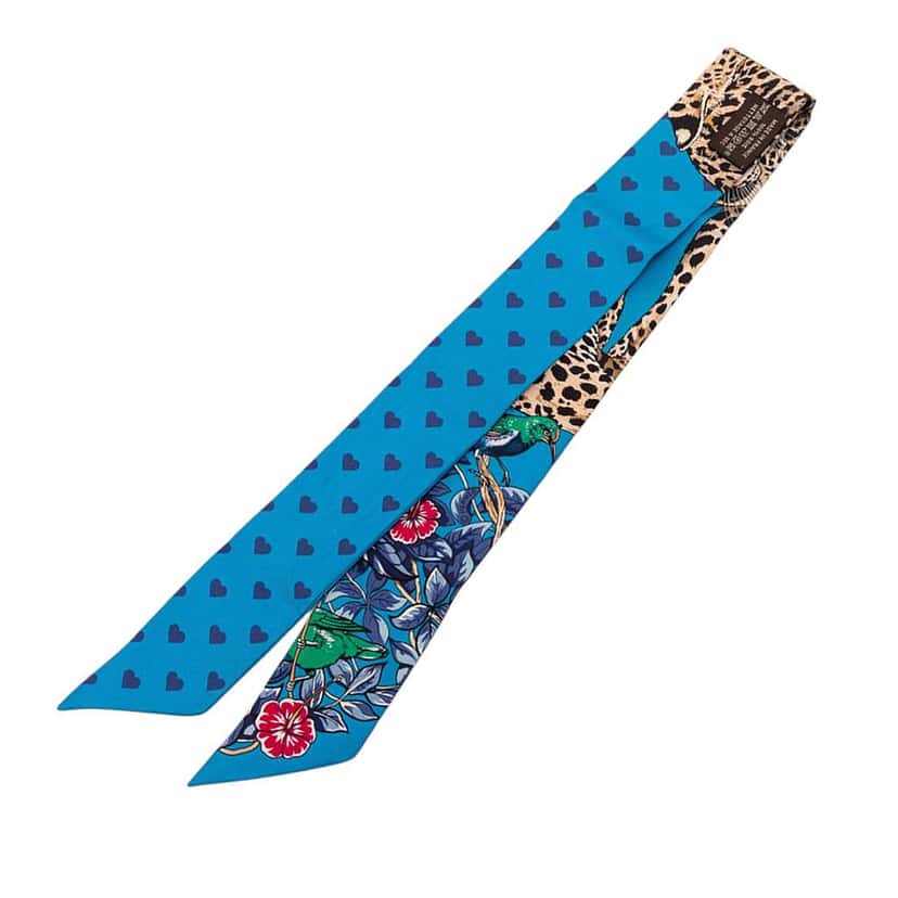 Hermès Jungle Love Silk Twilly Scarf Blue Silk Very good condition - Back View