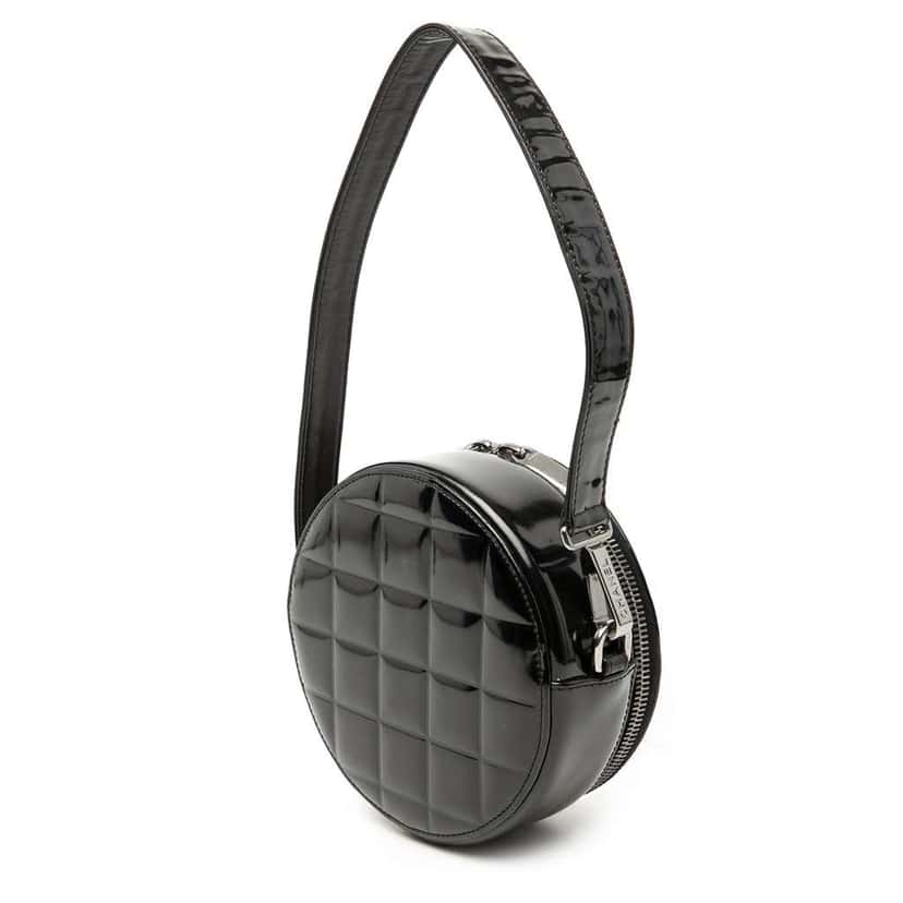 Chanel CC Choco Bar Patent Round Shoulder Bag Black Leather Very good condition - Back View