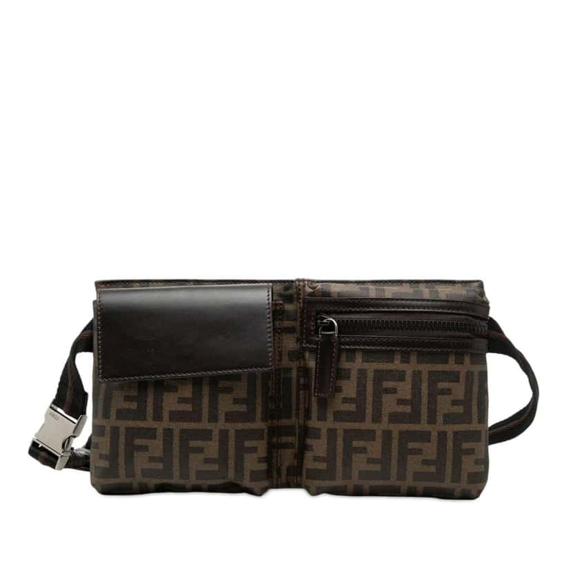 Fendi Zucca Canvas Double Pocket Belt Bag Brown Canvas Very good condition - Front View