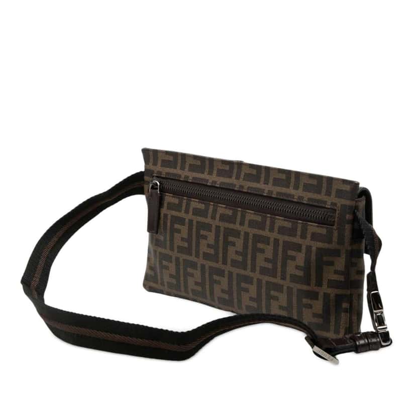Fendi Zucca Canvas Double Pocket Belt Bag Brown Canvas Very good condition - Back View