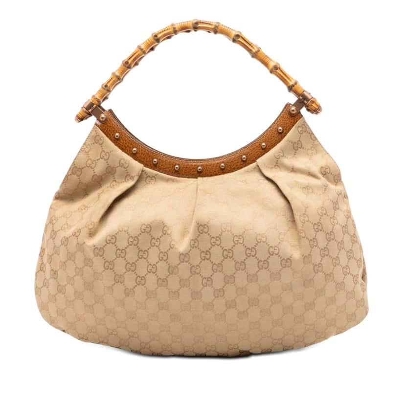 Gucci GG Canvas Bamboo Studded Hobo Beige Canvas Very good condition - Front View