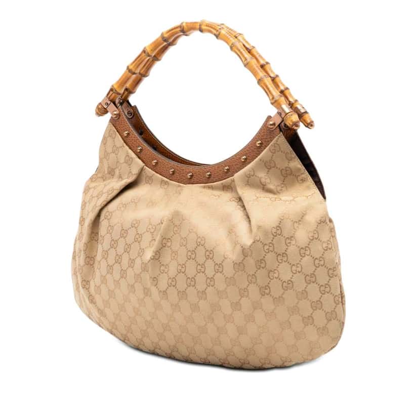 Gucci GG Canvas Bamboo Studded Hobo Beige Canvas Very good condition - Back View