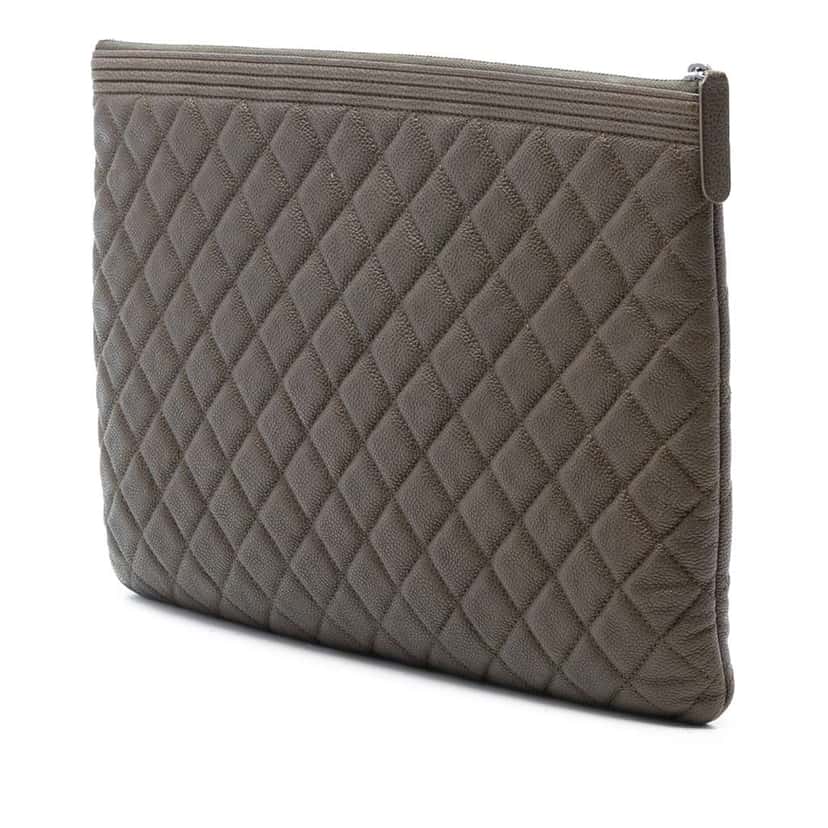 Chanel Large Quilted Caviar Boy O Case Clutch Brown Leather Very good condition - Back View