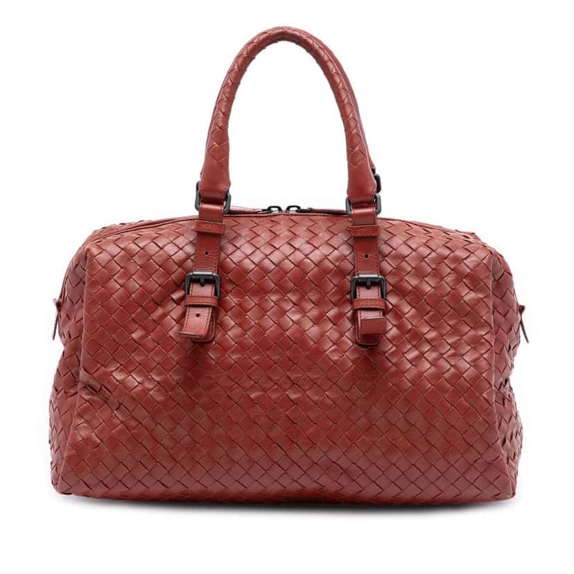 Bottega Veneta Nappa Intrecciato Boston Bag Red Leather Very good condition - Front View