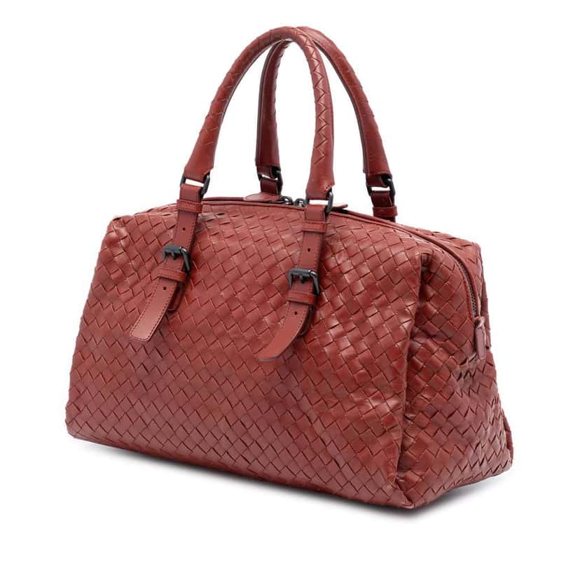 Bottega Veneta Nappa Intrecciato Boston Bag Red Leather Very good condition - Back View