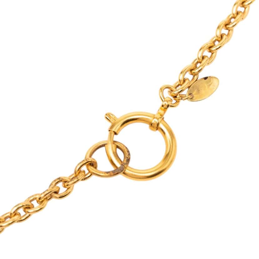 Chanel Gold Plated Cut Out Round Pendant Necklace Gold Metal Very good condition - Model View