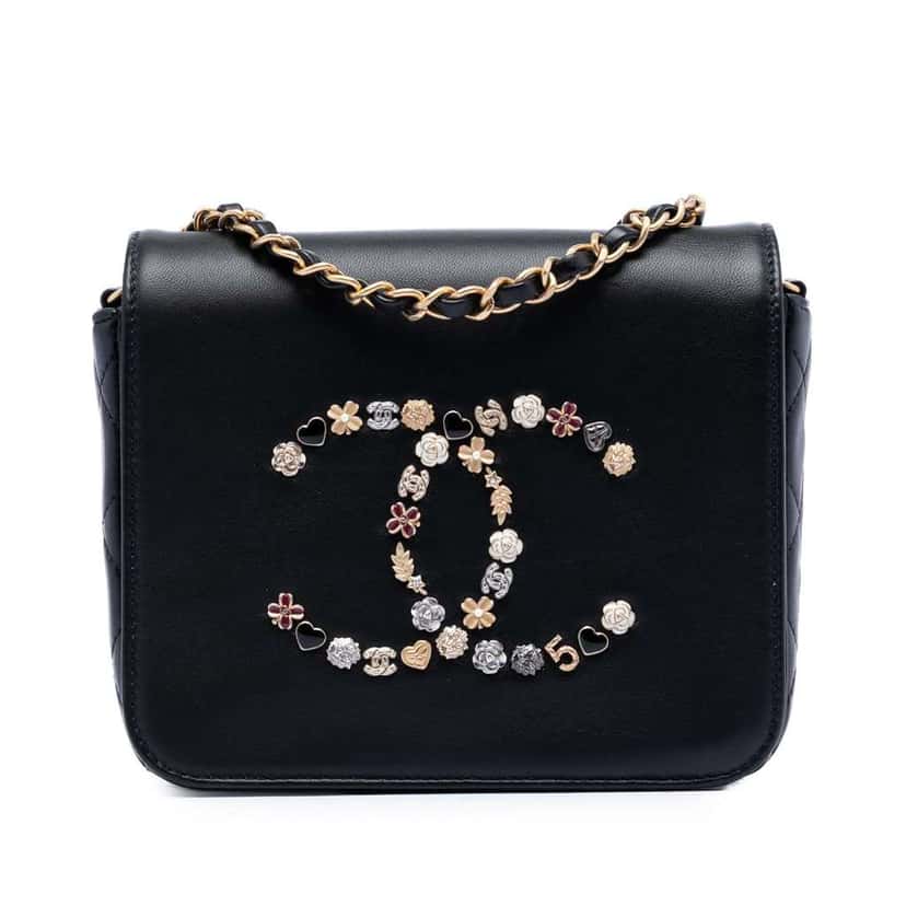 Chanel Lambskin Lucky Charms Flap Crossbody Black Leather Very good condition - Front View