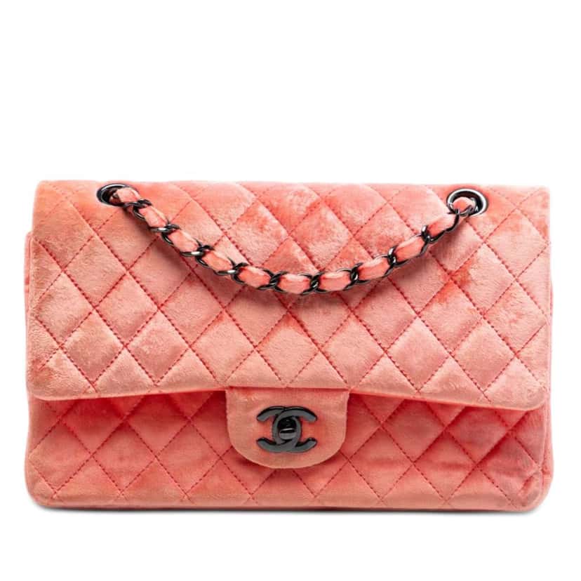 Chanel Medium Classic Velvet Double Flap Pink Velvet Very good condition - Front View