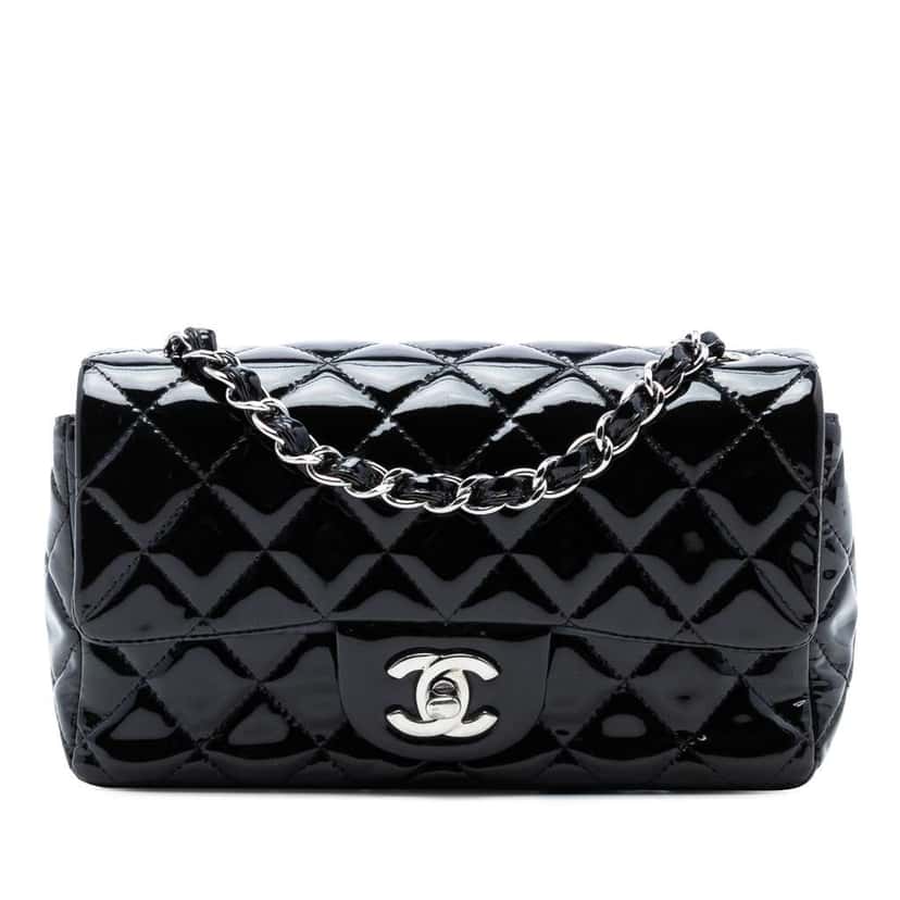 Chanel Mini Rectangular Classic Patent Single Flap Black Leather Very good condition - Front View