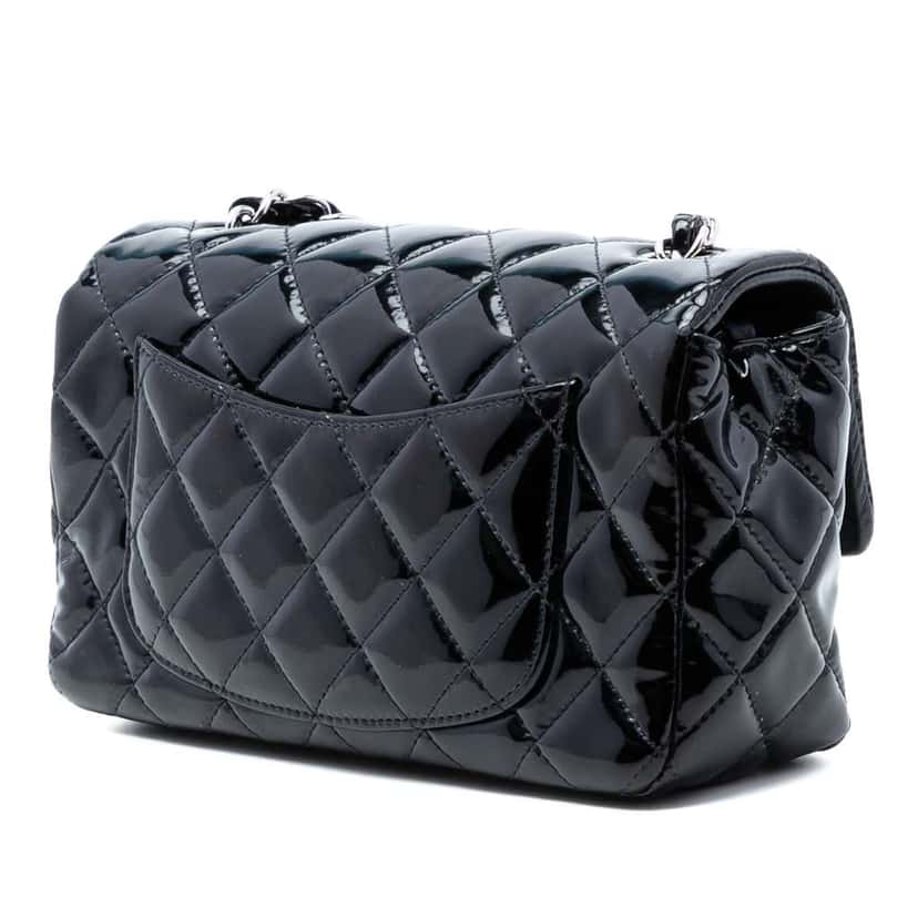 Chanel Mini Rectangular Classic Patent Single Flap Black Leather Very good condition - Back View