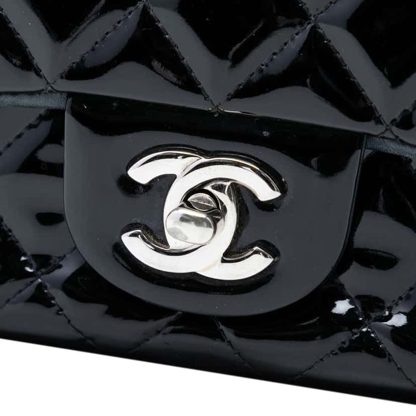 Chanel Mini Rectangular Classic Patent Single Flap Black Leather Very good condition - Box View