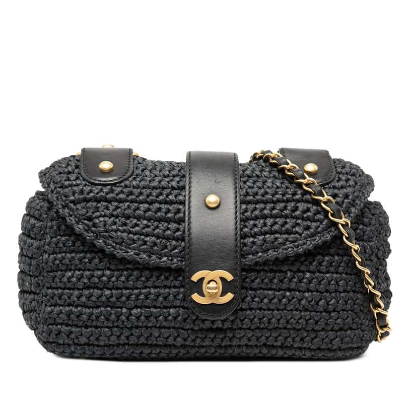 Chanel CC Raffia Crossbody Black Very good condition - Front View