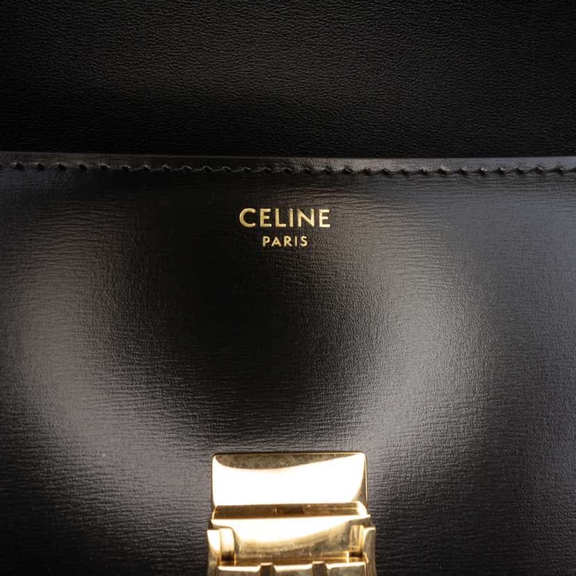 Celine Shiny Calfskin Claude Shoulder Bag Black Leather Very good condition - Box View