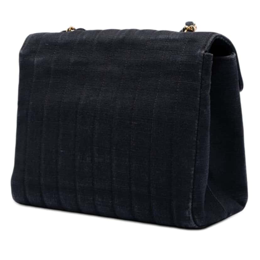 Chanel CC Vertical Quilted Nylon Grosgrain Single Flap Black Very good condition - Back View