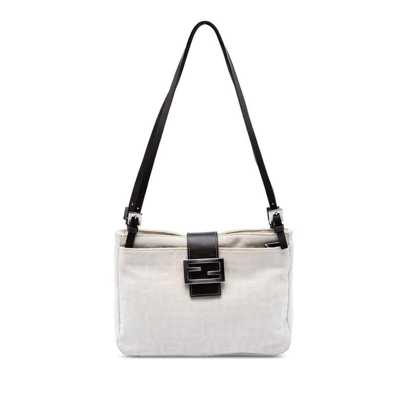Fendi Zucca Canvas Shoulder Bag White Canvas Very good condition - Front View