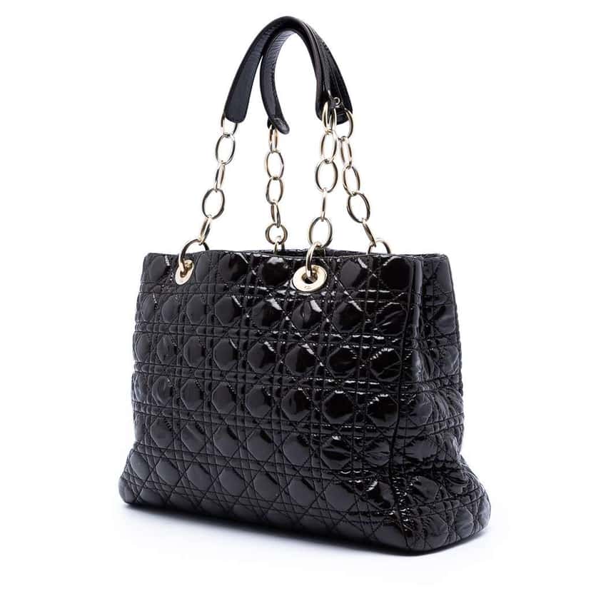 Dior Large Patent Cannage Lady Dior Soft Shopping Tote Black Leather Very good condition - Back View