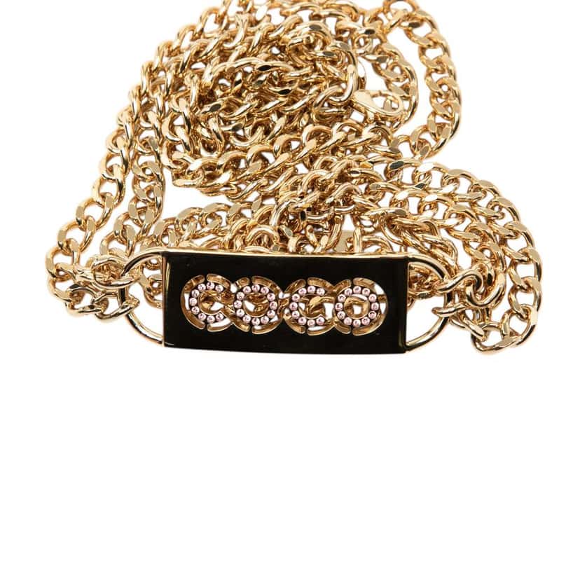 Chanel Gold Plated Strass Coco Plaque Double Chain Belt Gold Metal Very good condition - Model View