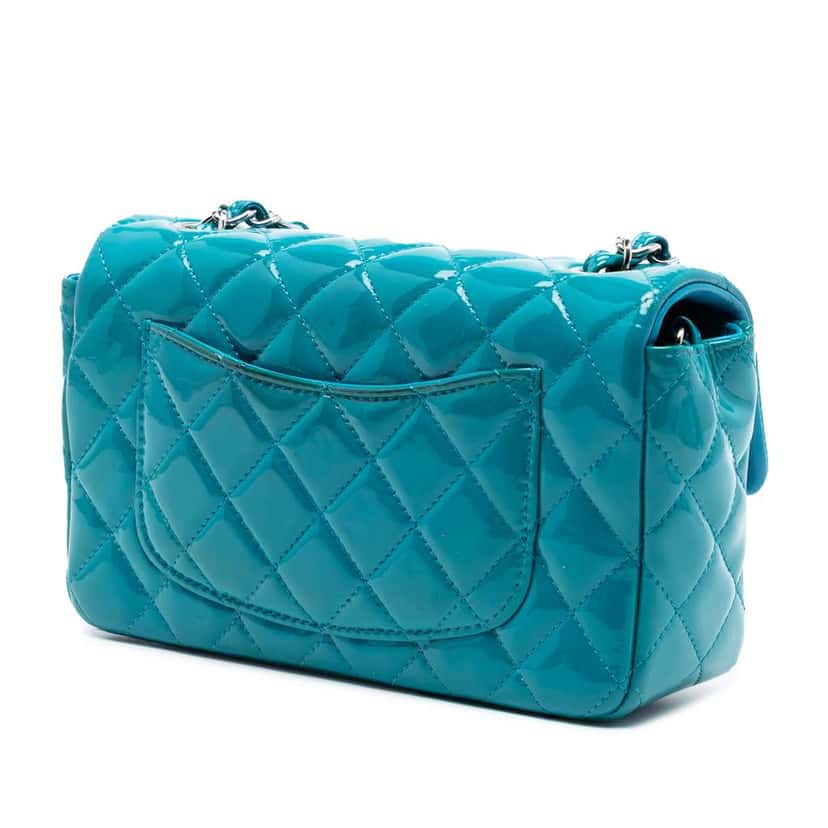 Chanel Mini Rectangular Classic Patent Single Flap Blue Leather Very good condition - Back View