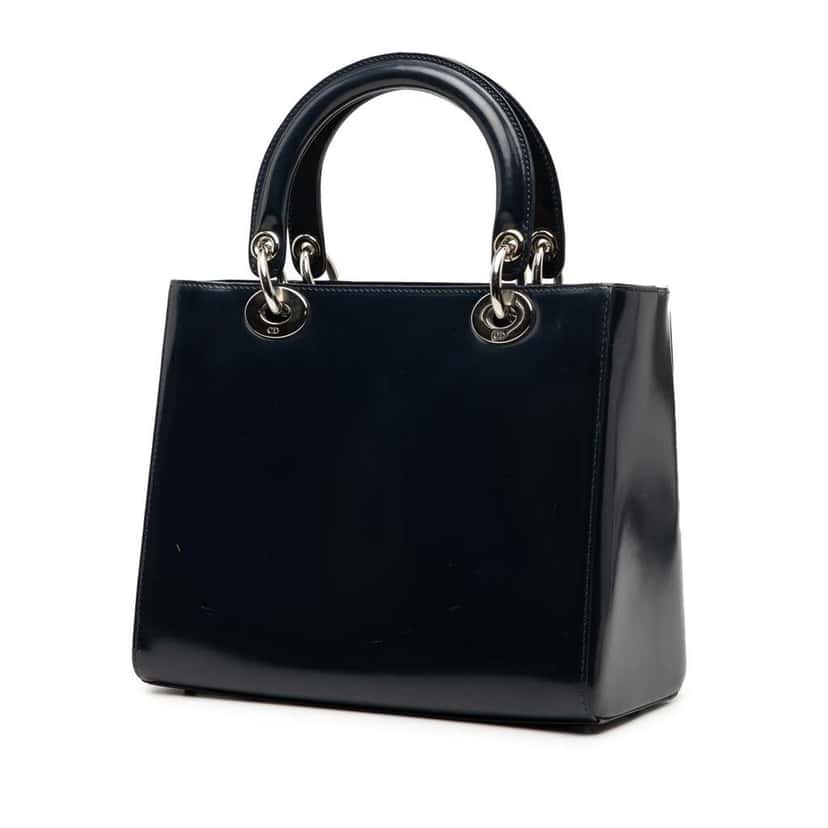 Dior Medium Glazed Calfskin Lady Dior Blue Leather Very good condition - Back View