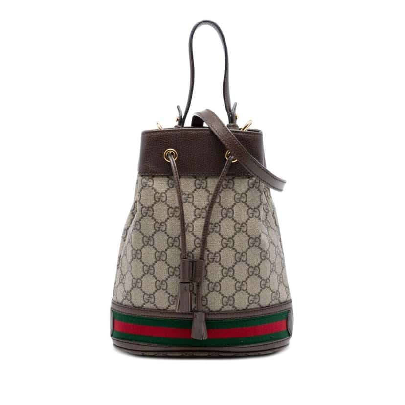 Gucci Small GG Supreme Web Ophidia Bucket Bag Beige Canvas Very good condition - Front View