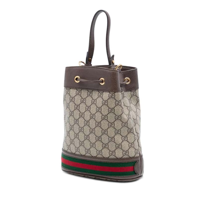 Gucci Small GG Supreme Web Ophidia Bucket Bag Beige Canvas Very good condition - Back View