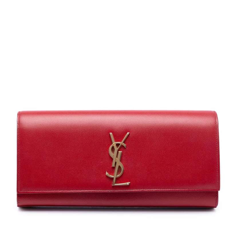 Saint Laurent Grain de Poudre Monogram Cassandre Clutch Red Leather Very good condition - Front View