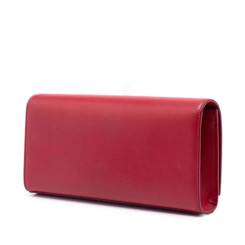 Saint Laurent Grain de Poudre Monogram Cassandre Clutch Red Leather Very good condition - Back View