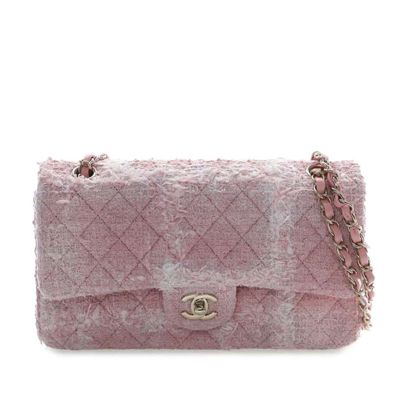 Chanel Medium Classic Tweed Double Flap Pink Tweed Very good condition - Front View