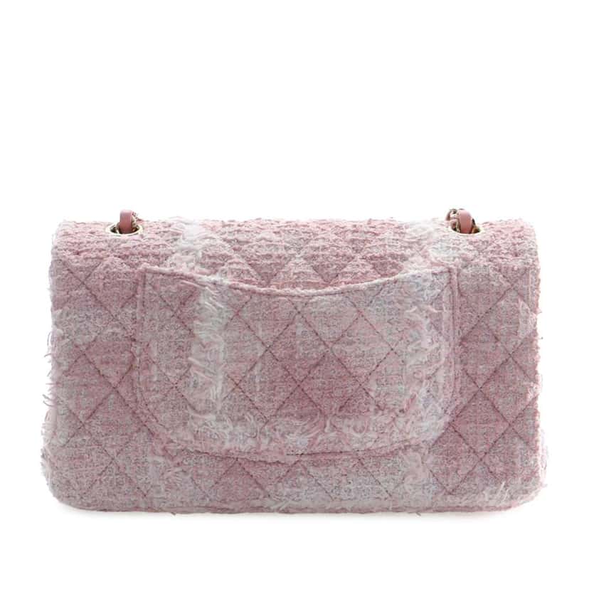 Chanel Medium Classic Tweed Double Flap Pink Tweed Very good condition - Back View