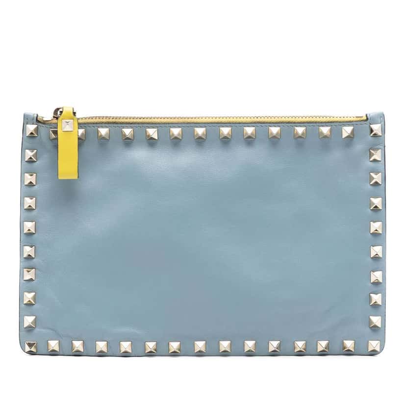 Valentino Bicolor Leather Rockstud Clutch Blue Leather Very good condition - Front View