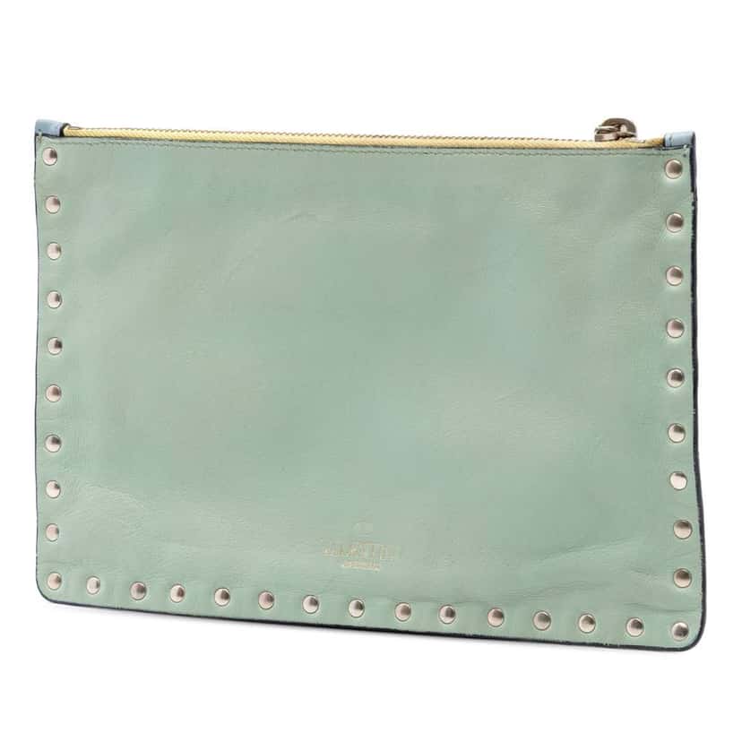 Valentino Bicolor Leather Rockstud Clutch Blue Leather Very good condition - Back View