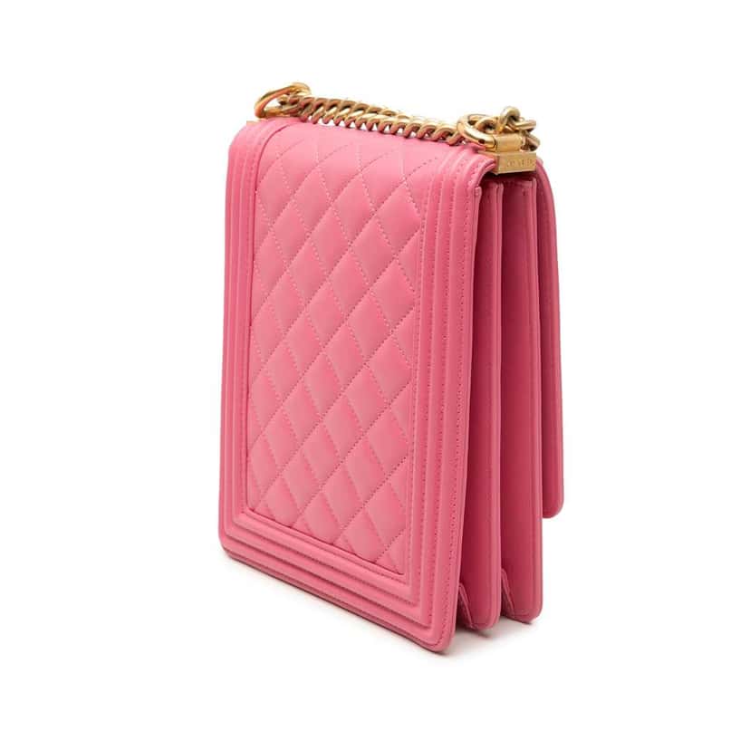 Chanel Quilted Lambskin North South Boy Flap Pink Leather Very good condition - Back View