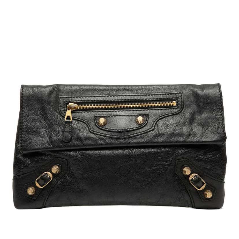 Balenciaga Lambskin Motocross Giant 12 Envelope Clutch Black Leather Very good condition - Front View