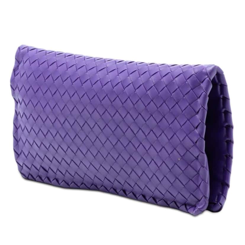 Bottega Veneta Nappa Intrecciato Turn Lock Clutch Purple Leather Very good condition - Back View