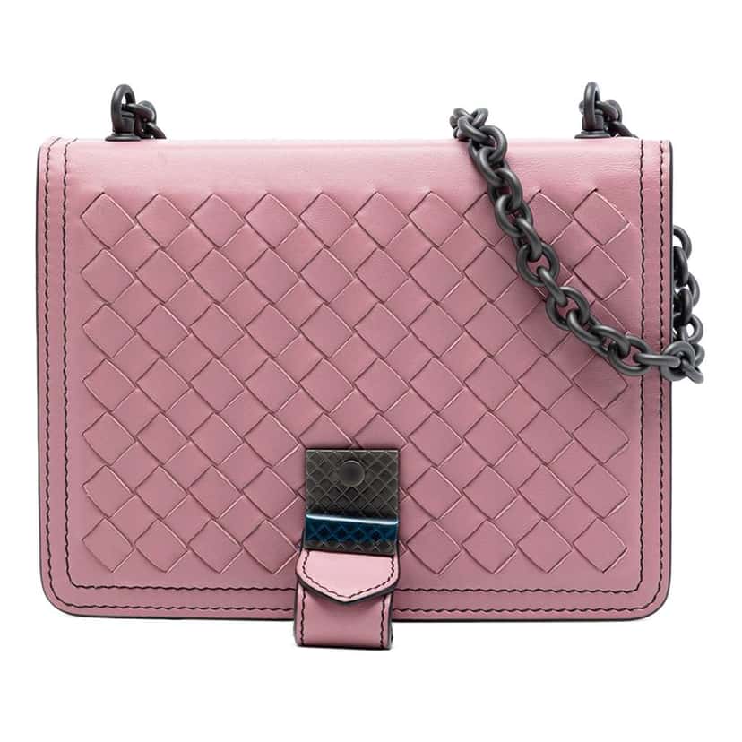 Bottega Veneta Small Nappa Intrecciato Runway Shoulder Bag Pink Leather Very good condition - Front View