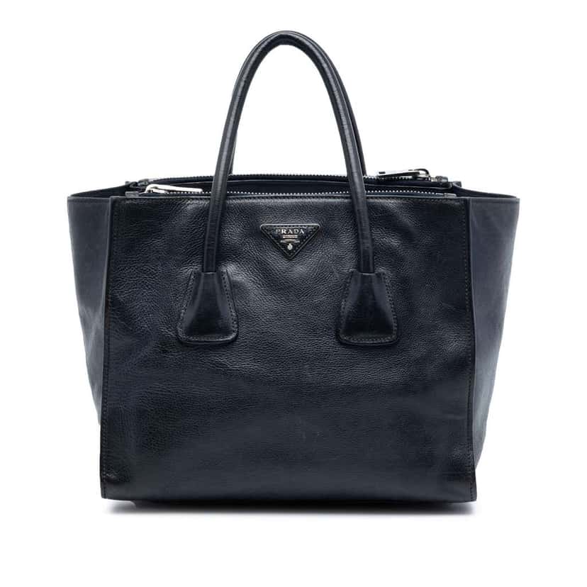 Prada Glace Calf Twin Pocket Double Handle Satchel Blue Leather Very good condition - Front View