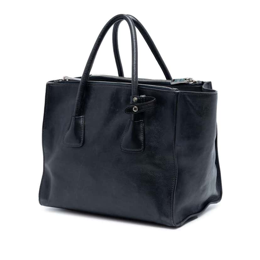 Prada Glace Calf Twin Pocket Double Handle Satchel Blue Leather Very good condition - Back View