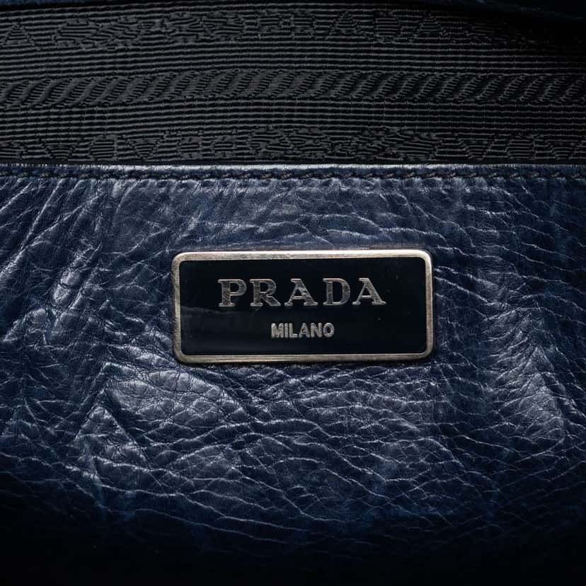 Prada Glace Calf Twin Pocket Double Handle Satchel Blue Leather Very good condition - Box View