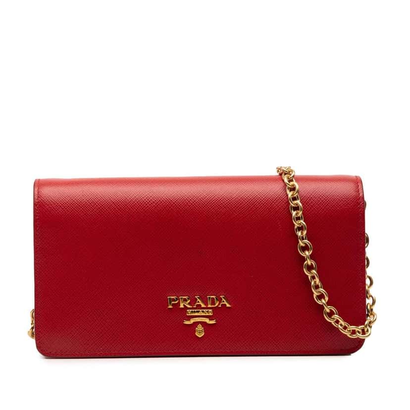 Prada Saffiano Wallet On Chain Red Leather Very good condition - Front View