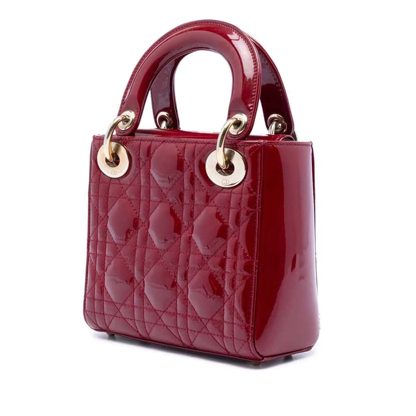 Dior Mini Patent Cannage Lady Dior Red Leather Very good condition - Back View
