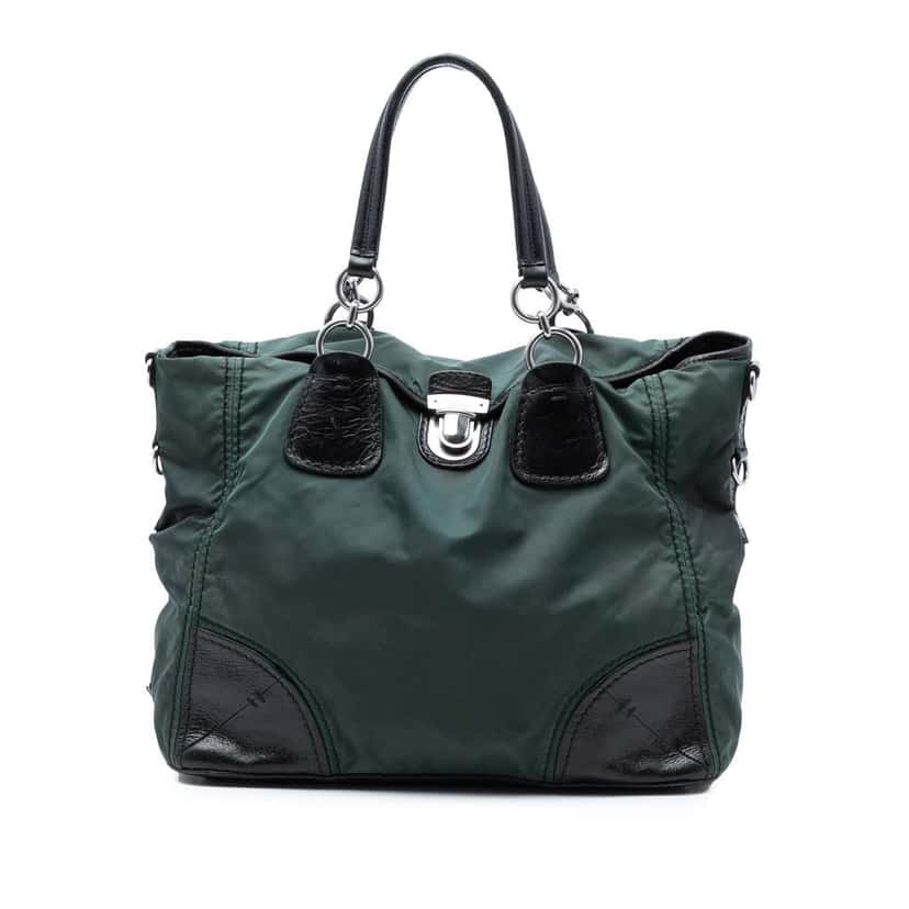 Prada Tessuto Push Lock Convertible Tote Green Very good condition - Front View