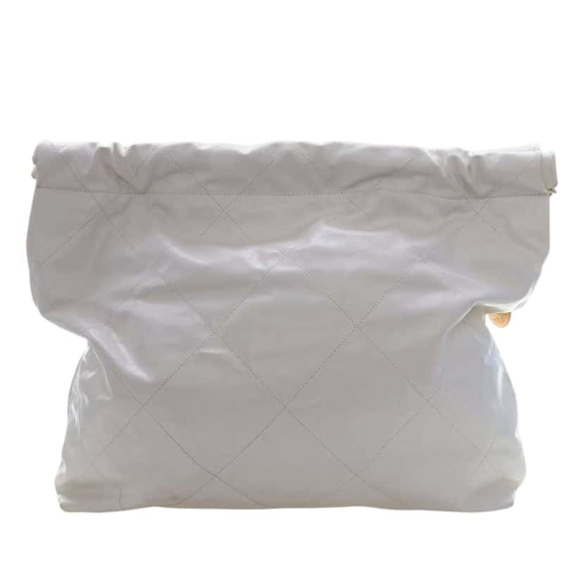 Chanel Large Shiny Calfskin 22 Hobo White Leather Very good condition - Back View