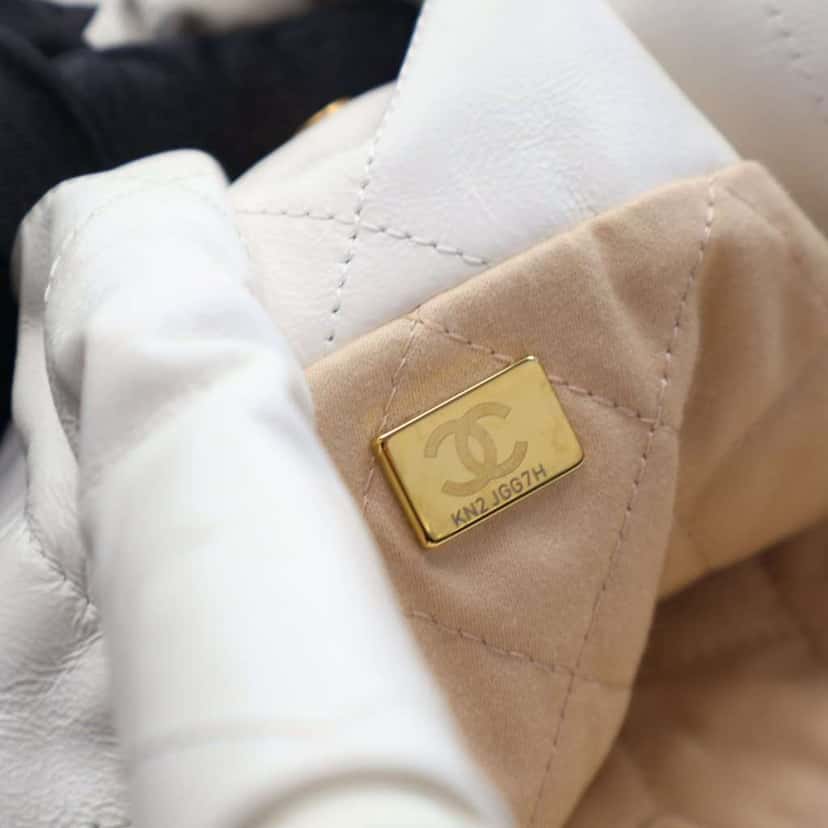 Chanel Large Shiny Calfskin 22 Hobo White Leather Very good condition - Model View