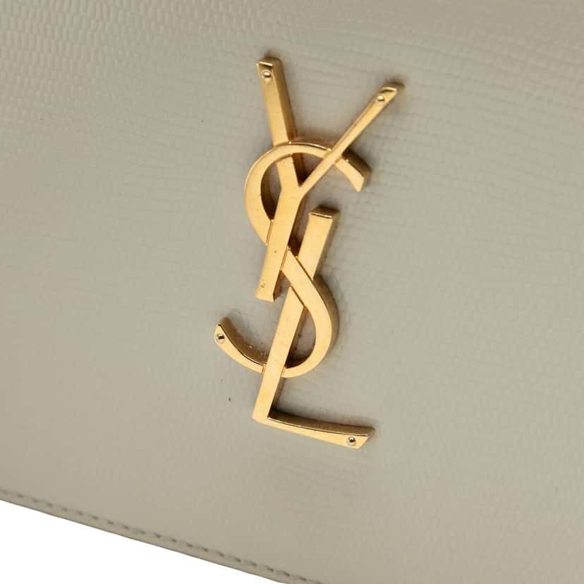Saint Laurent Lizard Embossed Patent Cassandre Wallet On Chain White Leather Very good condition - Box View