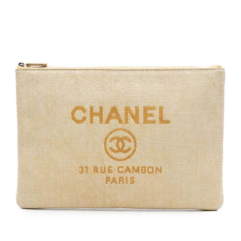 Chanel Large Raffia Deauville O Case Clutch Yellow Very good condition - Front View