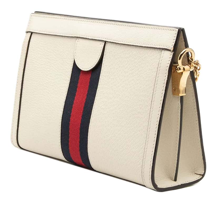 Gucci Small Calfskin Web Ophidia Chain Crossbody White Leather Very good condition - Back View