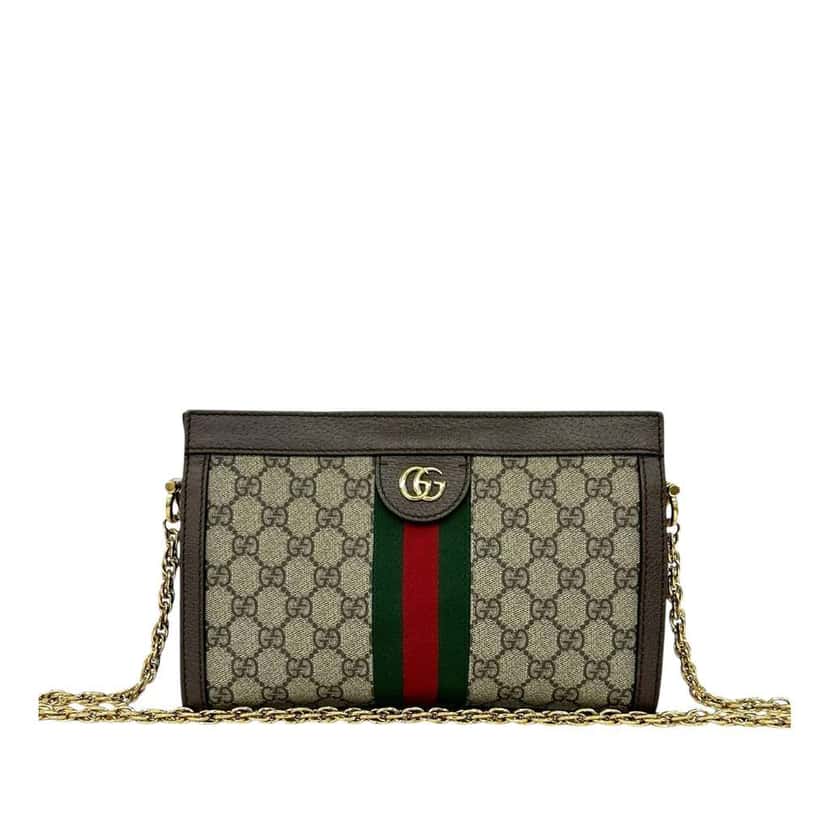 Gucci Small GG Supreme Web Ophidia Chain Crossbody Beige Canvas Very good condition - Front View